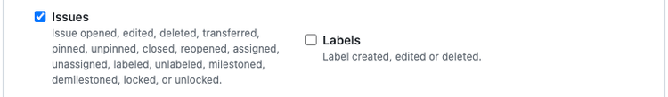 GitHub webhook issues checkbox