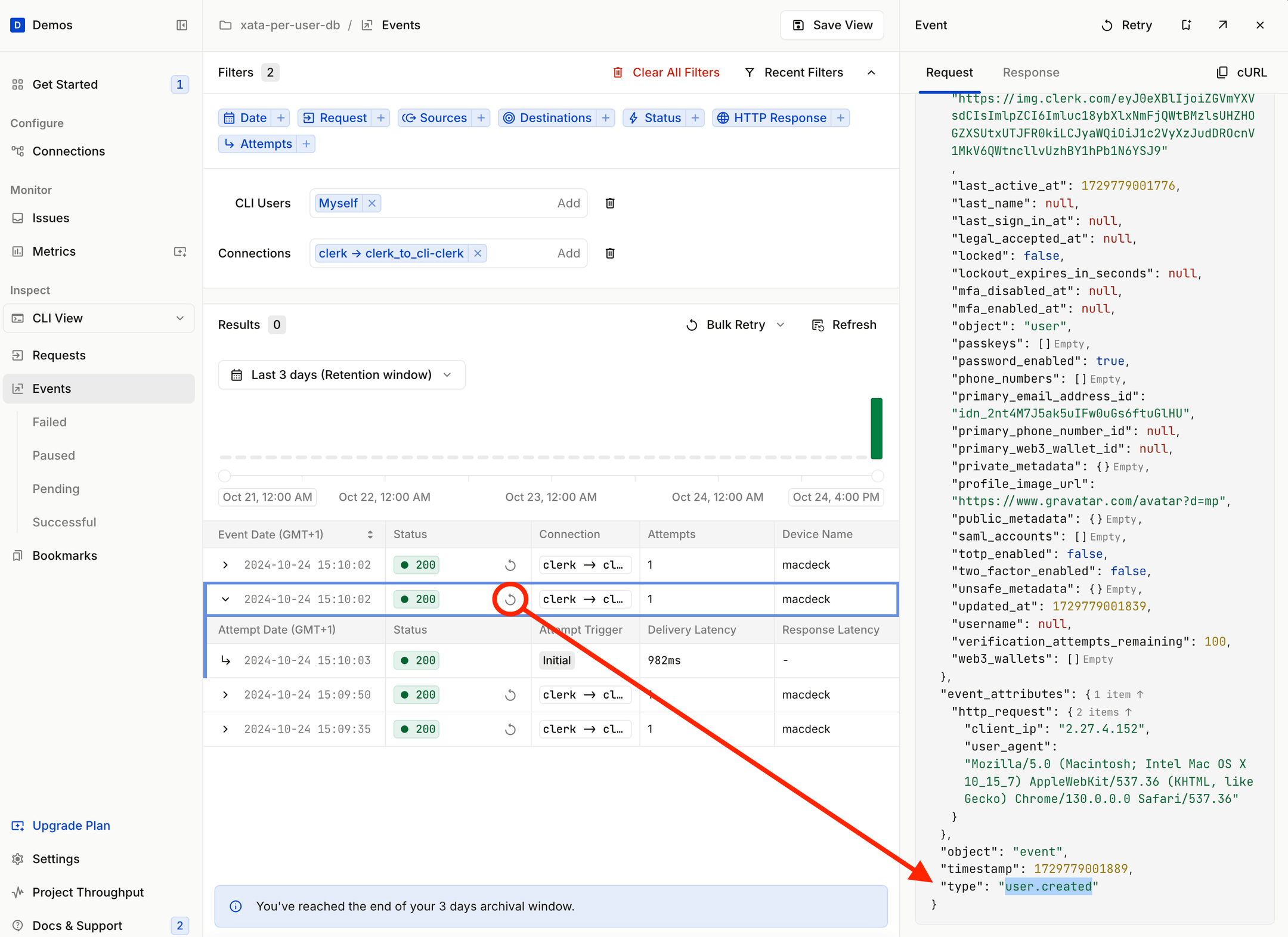 Hookdeck Dashboard: replay event