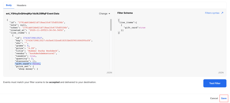 hookdeck gift card filter