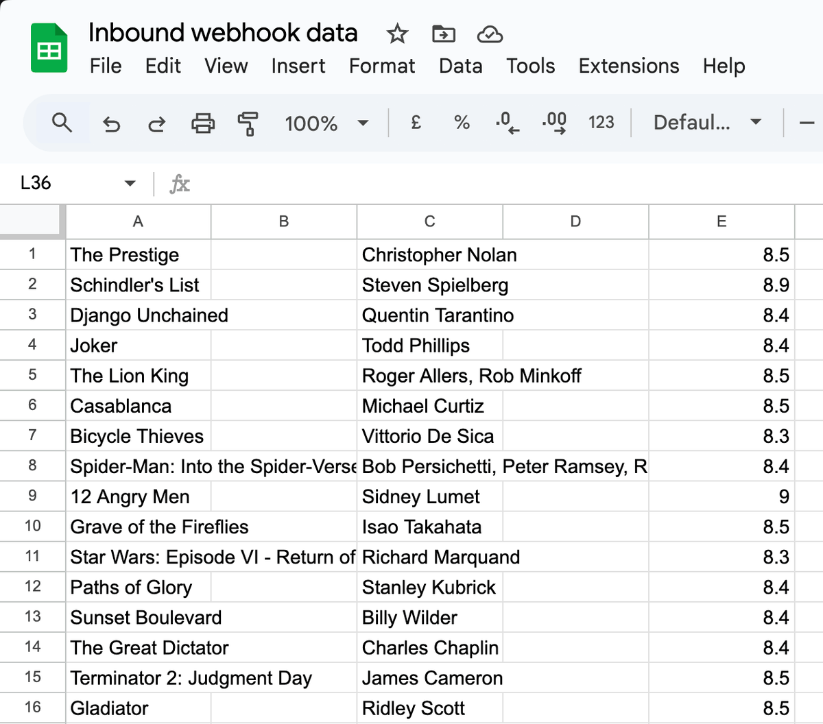Movies in Google Sheets