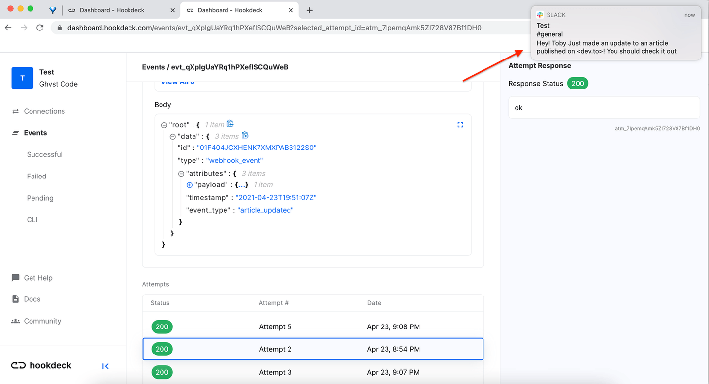 Slack notification for dev.to article update