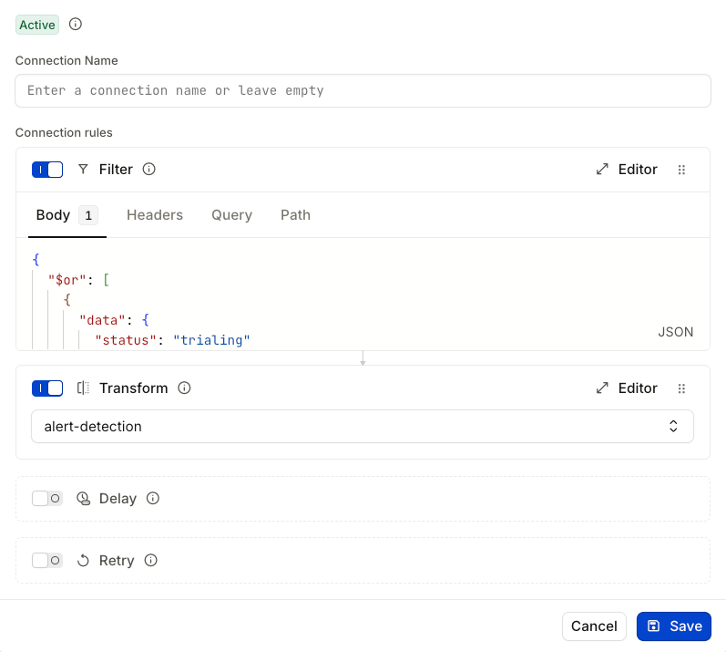 Drag and drop transformations and filters in the Hookdeck dashboard