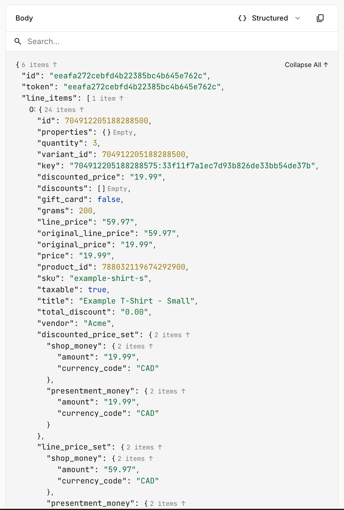 Shopify webhook event body in Hookdeck