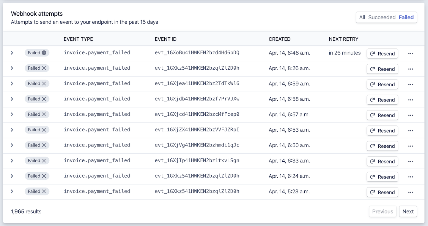Stripe Webhook monitoring UI
