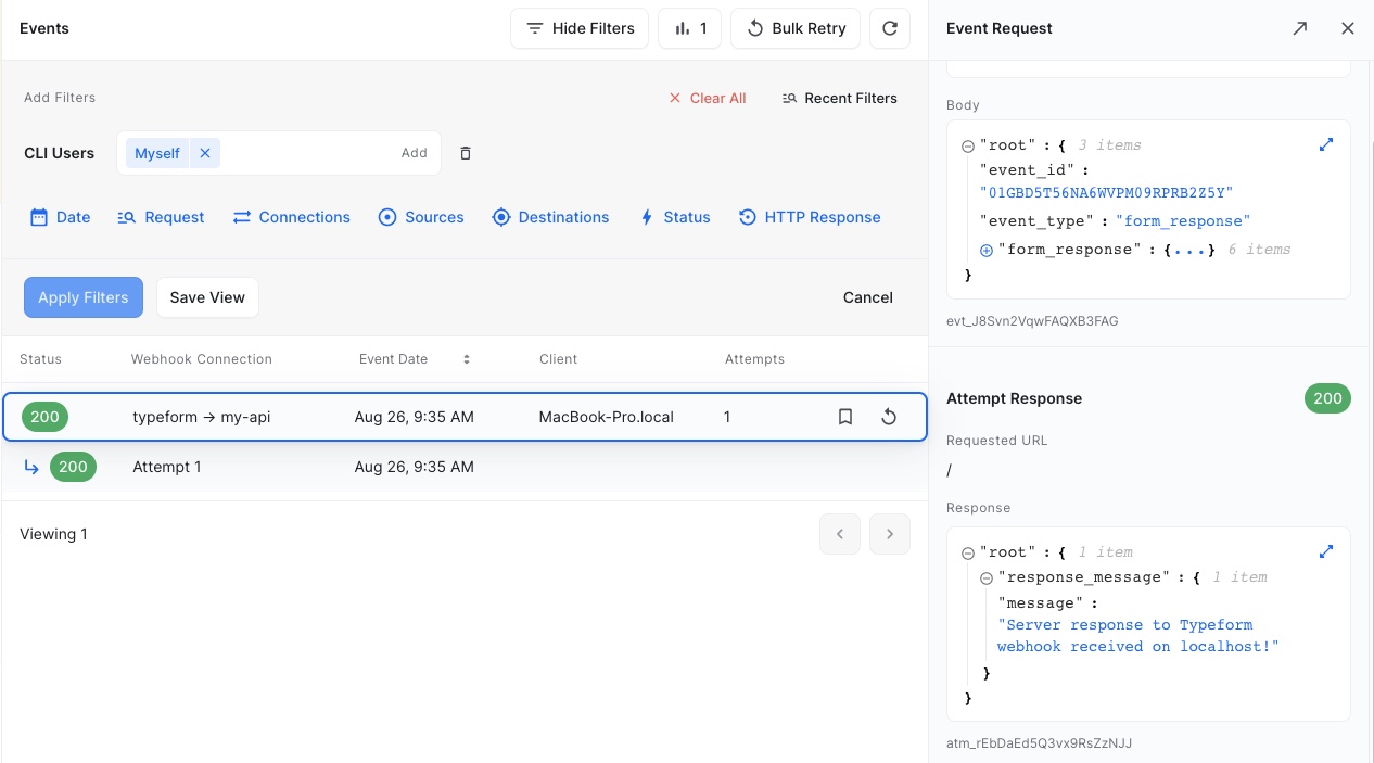 Typeform webhook in Hookdeck