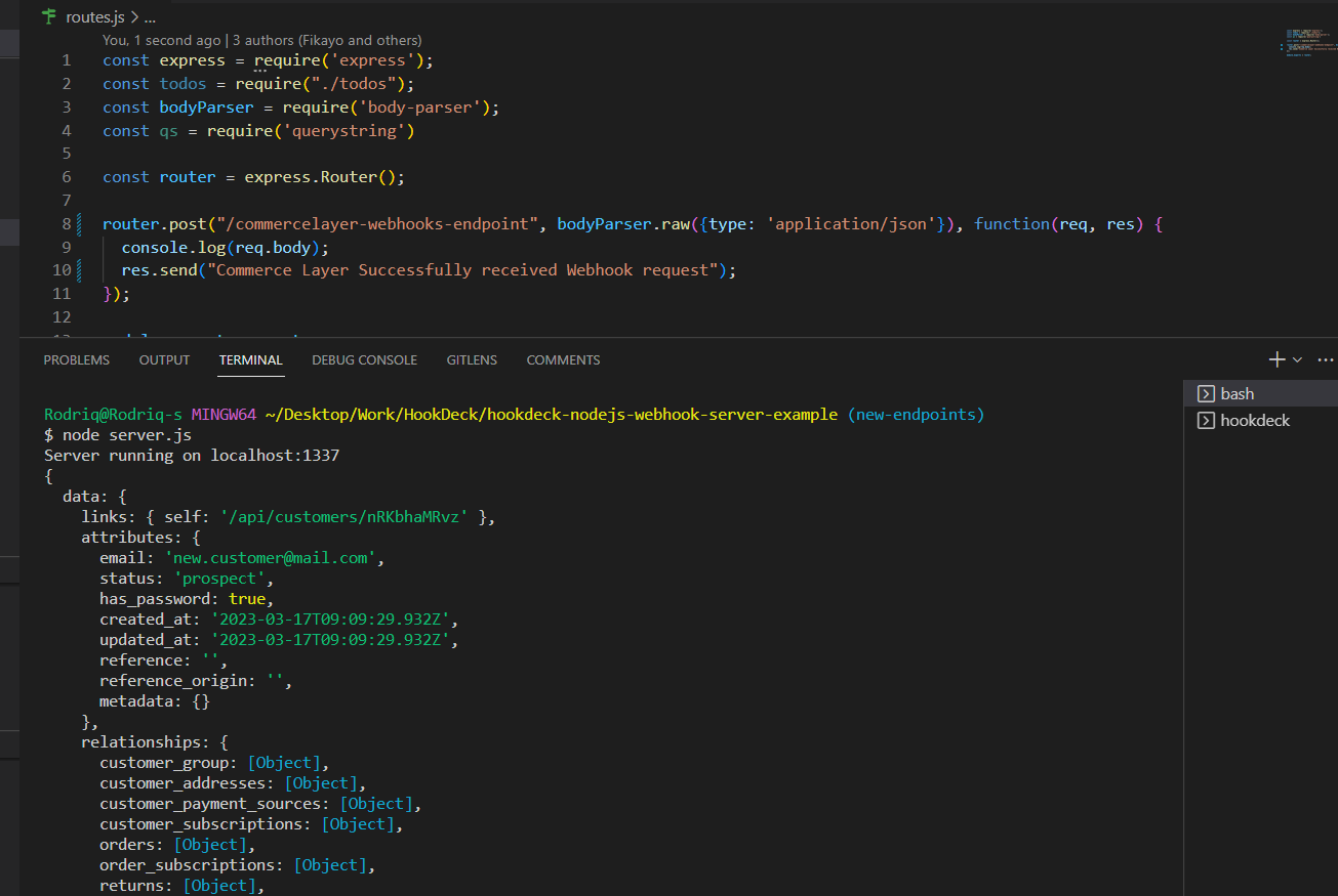 Commerce layer webhook received
