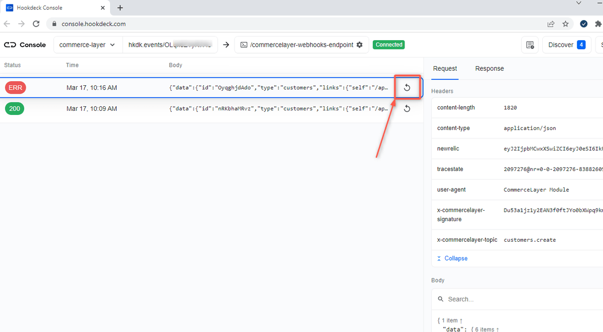 Commerce Layer webhook retry