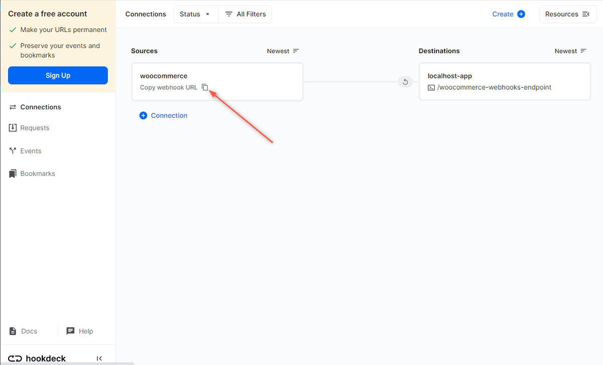 WooCommerce Hookdeck dashboard
