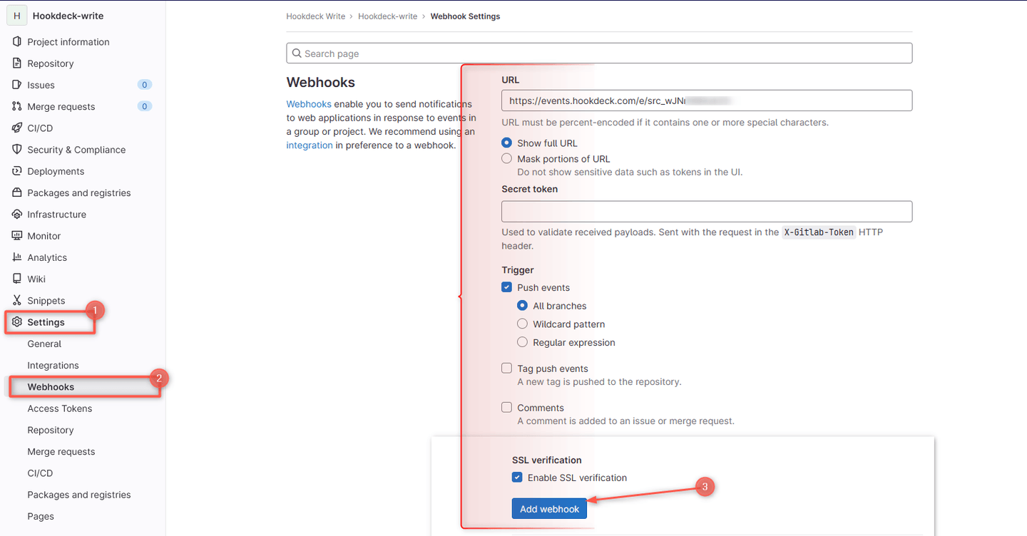 Create gitlab webhook