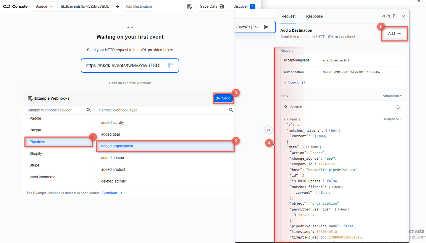 Pipedrive Add Destination