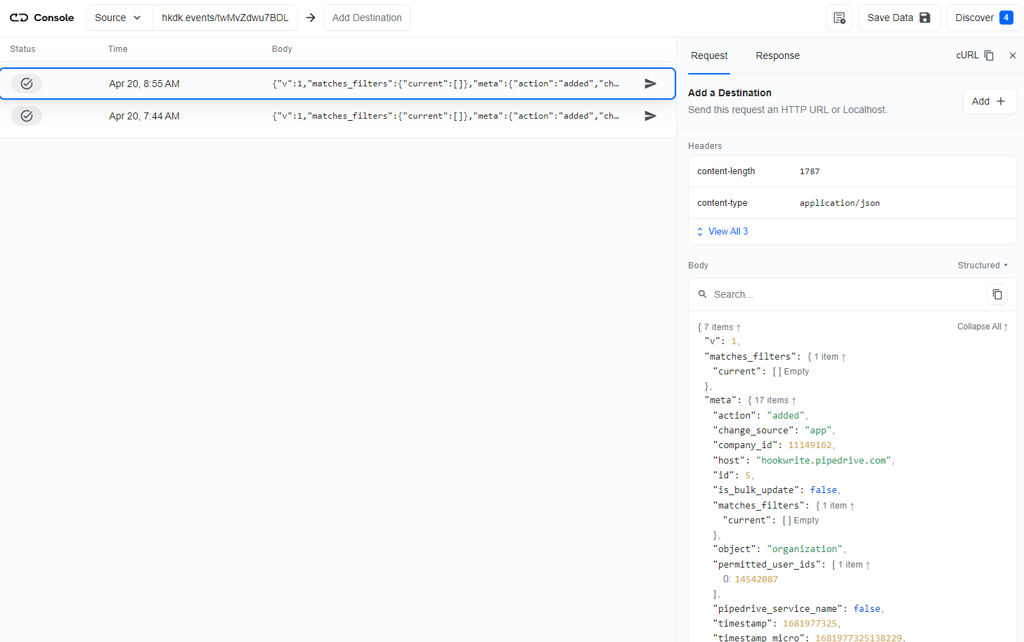 Pipedrive Live Payload