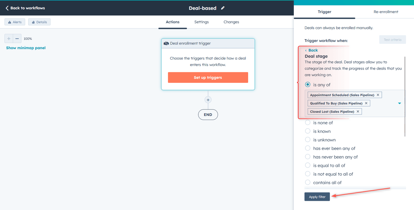 HubSpot Apply Filter