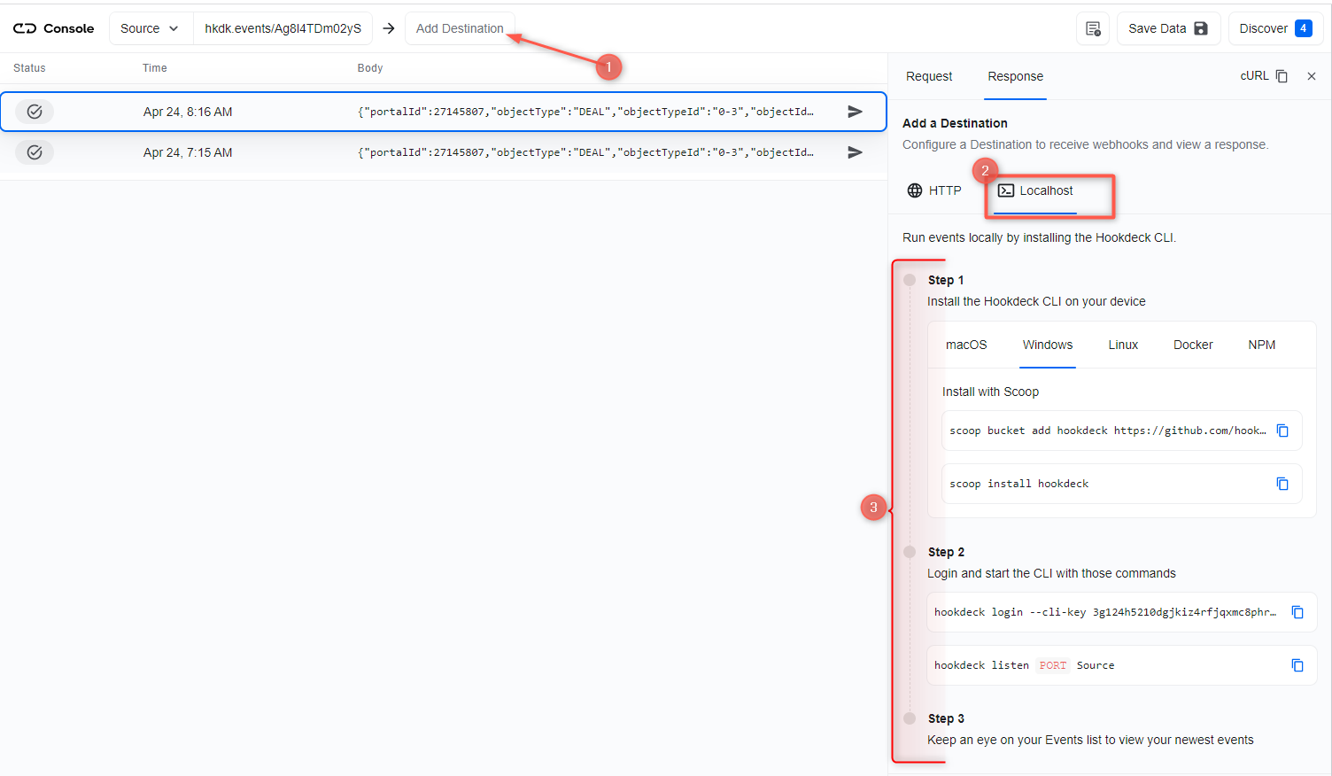 HubSpot localhost steps 1-3