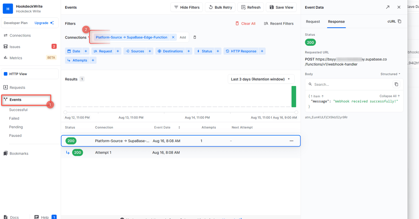 Receive Supabase event