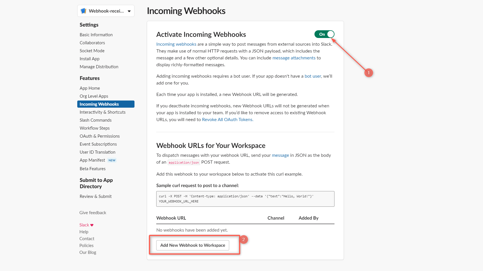 Add new Slack webhook