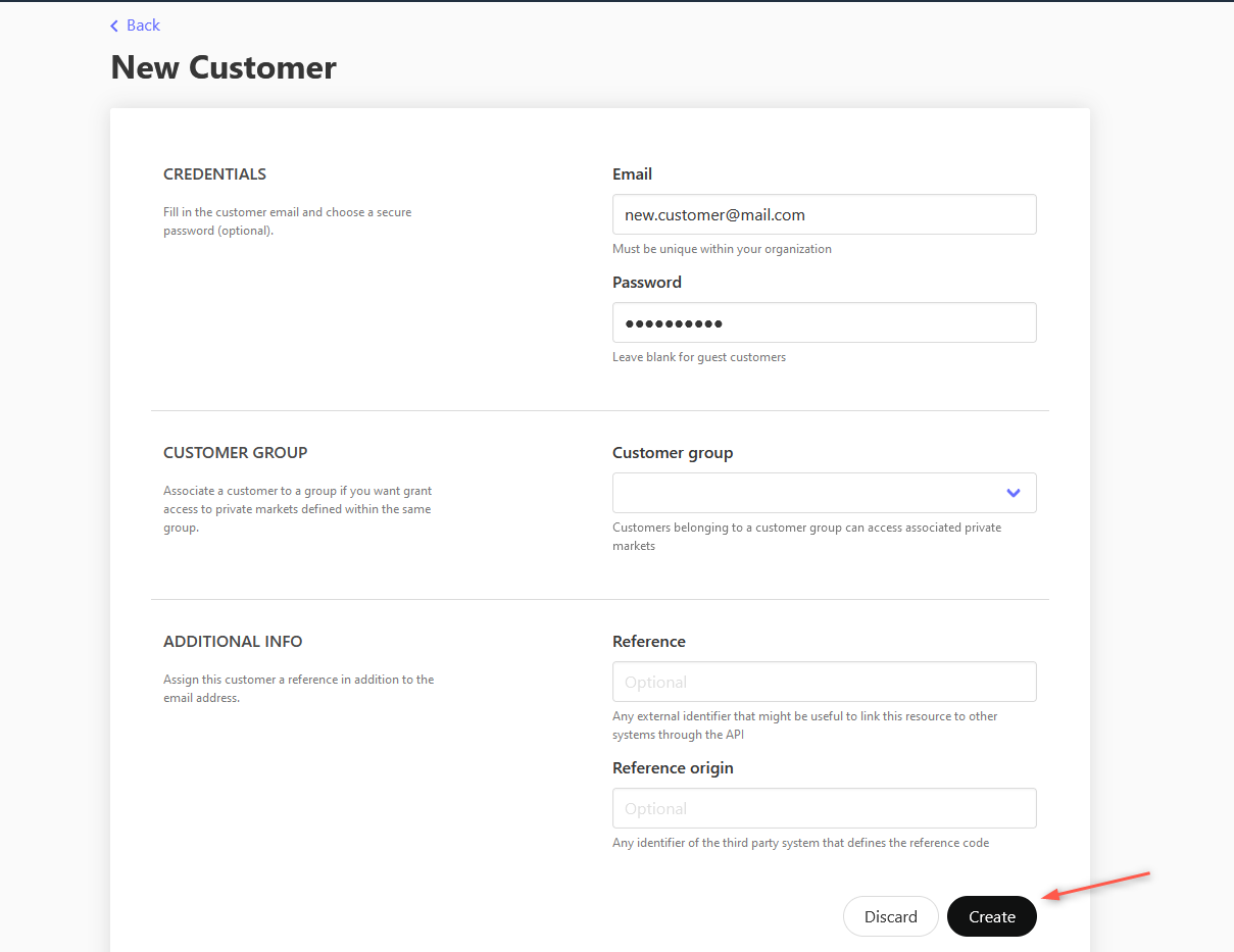 Commerce layer create customer
