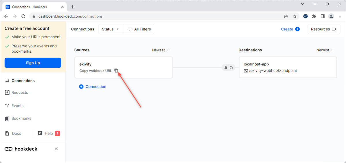 Exivity Connection on Hookdeck Dashboard screenshot