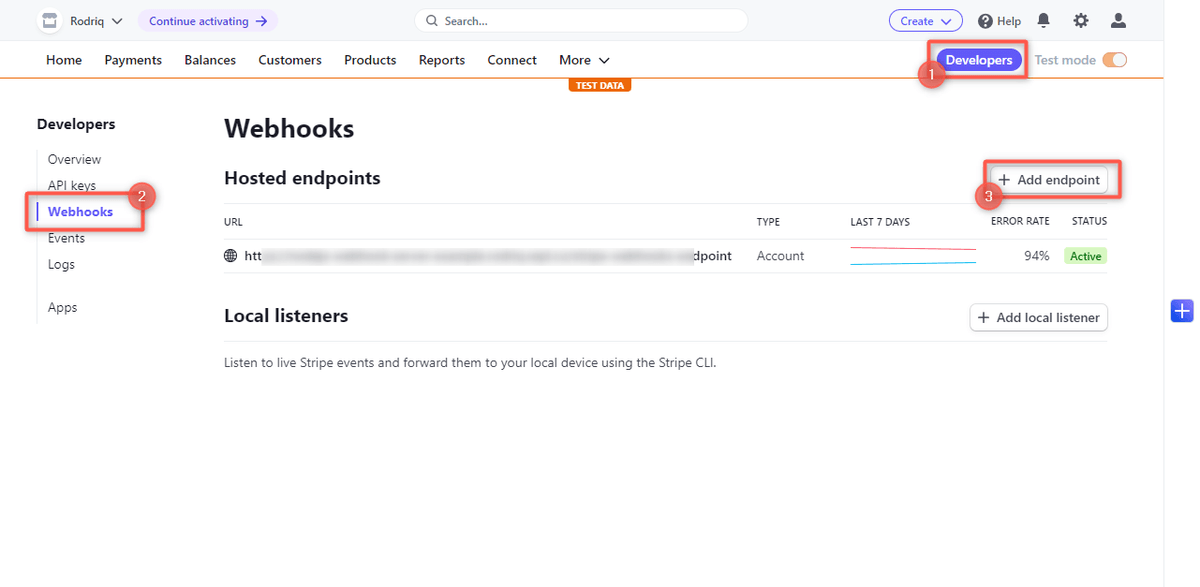 Stripe dashboard screenshot