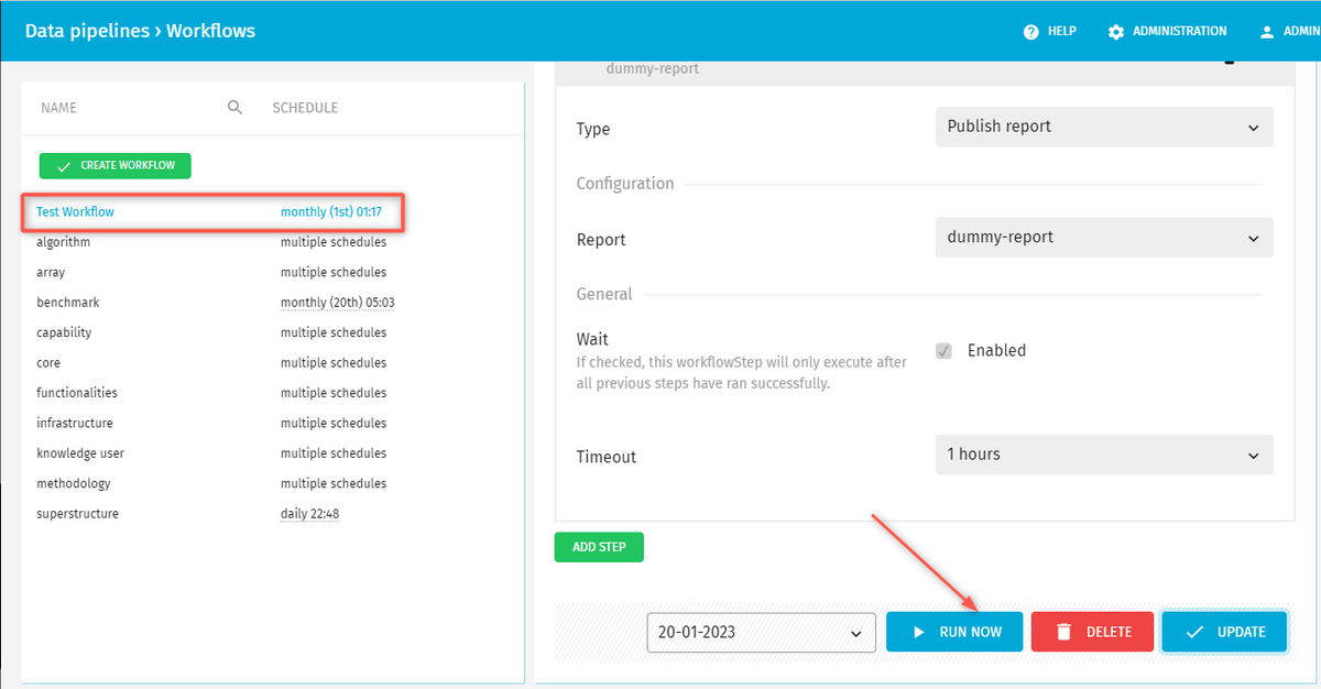 Exivity Run Now screenshot