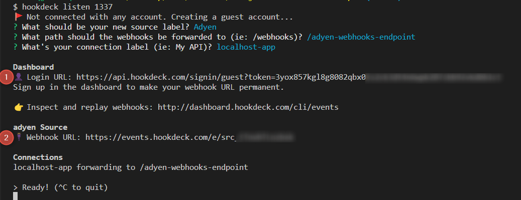 Adyen source webhook url on localhost