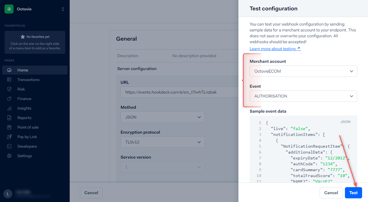 Merchant account Adyen dashboard