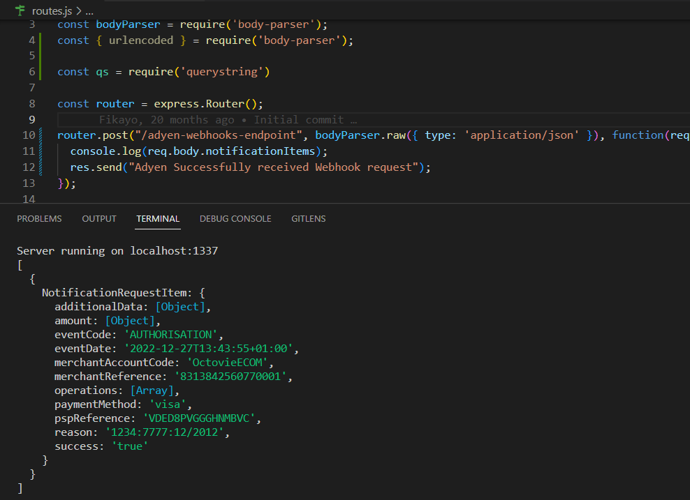 Adyen webhook received on localhost