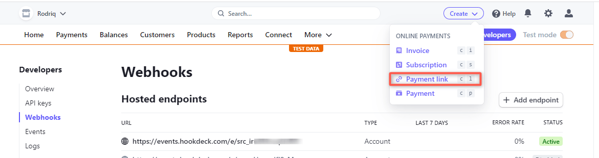 Stripe payment link screenshot
