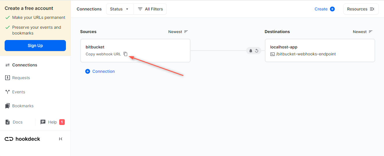 Bitbucket Hookdeck dashboard