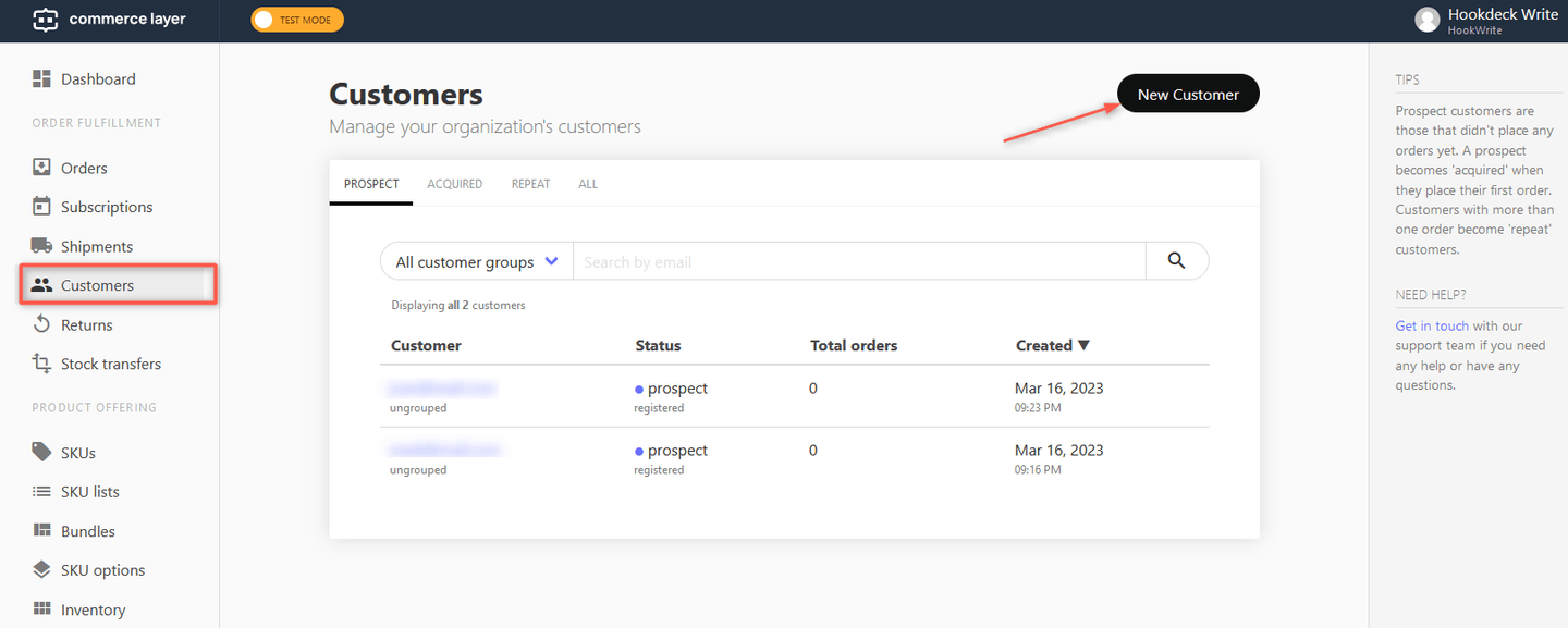 Commerce layer new customer
