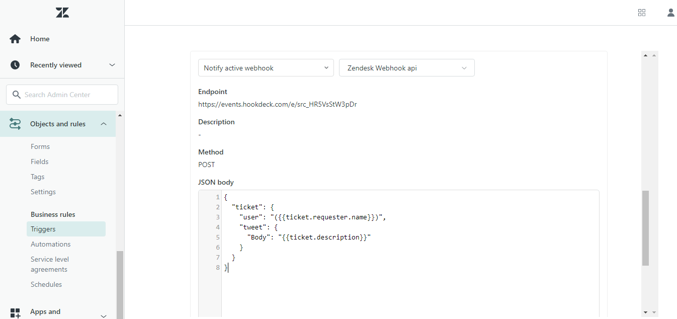 Add trigger for Twitter Like zendesk webhook