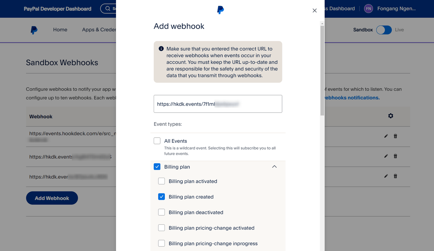 PayPal billing plan created