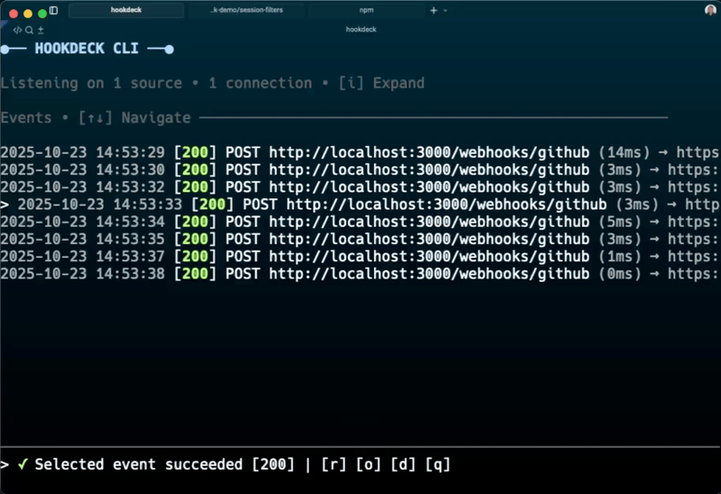 Retry webhooks from the Hookdeck CLI