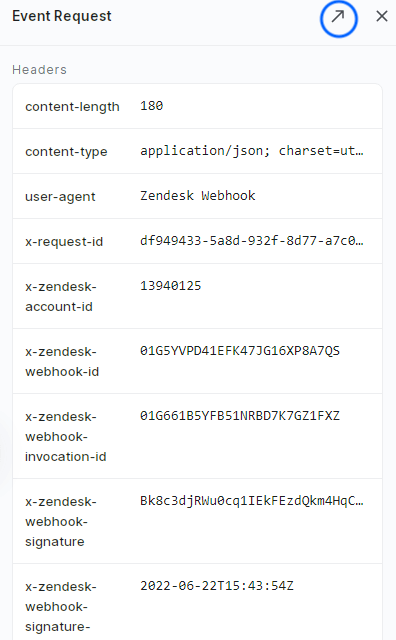 Hookdeck Zendesk Event Request data