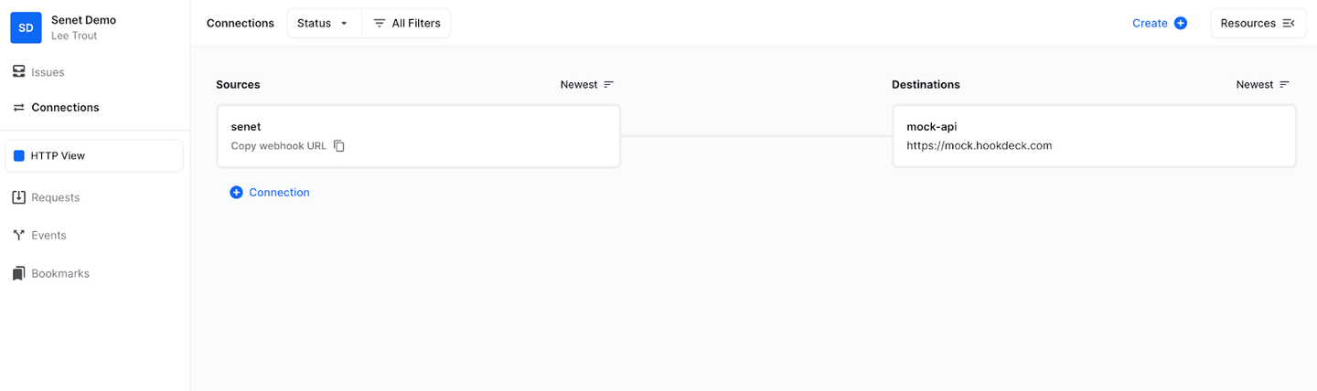 Hookdeck dashboard senet demo