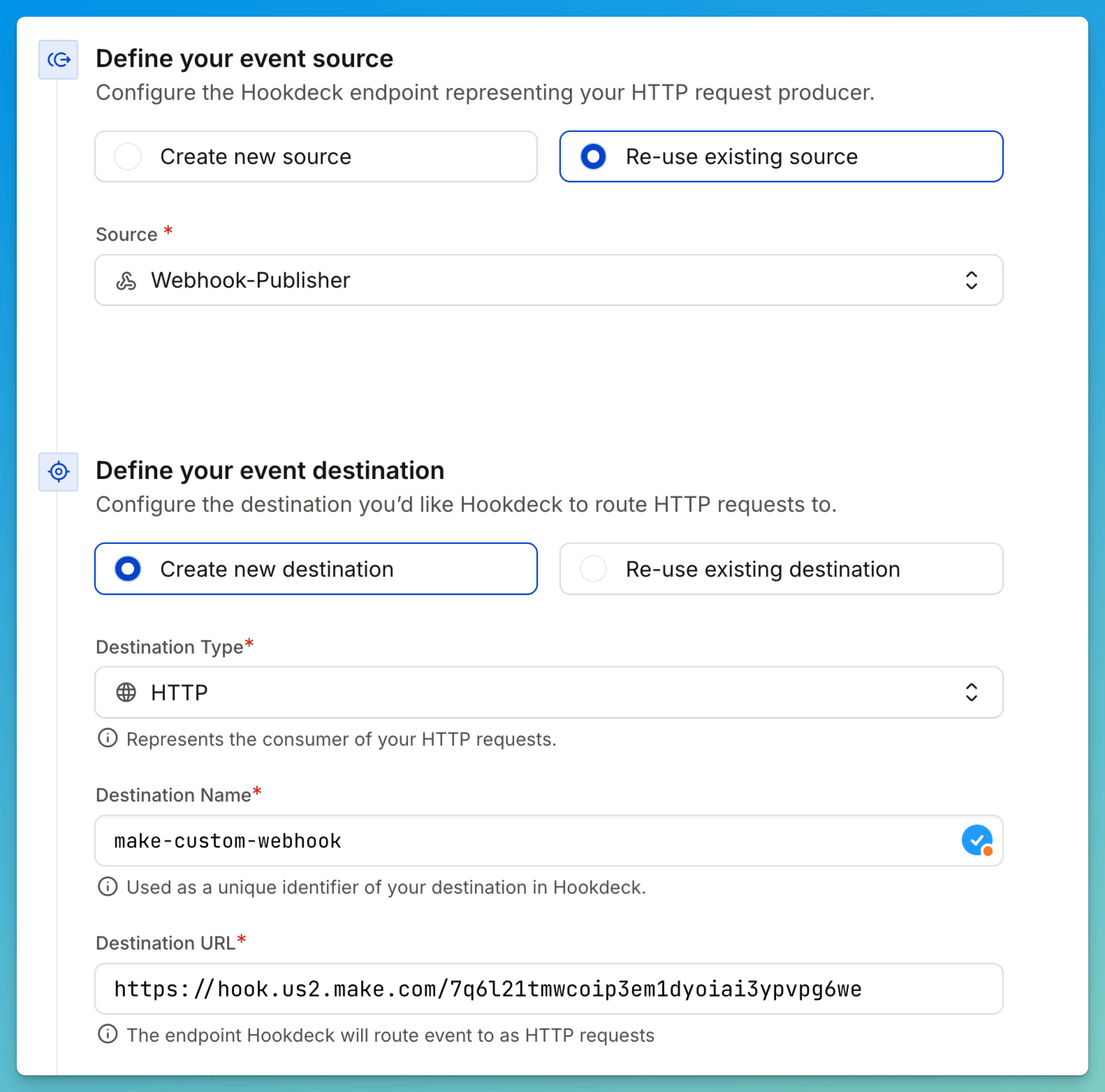 Create Make Hookdeck connection