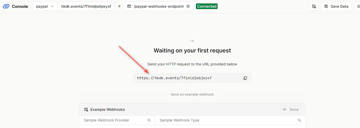 PayPal url on hookdeck dashboard