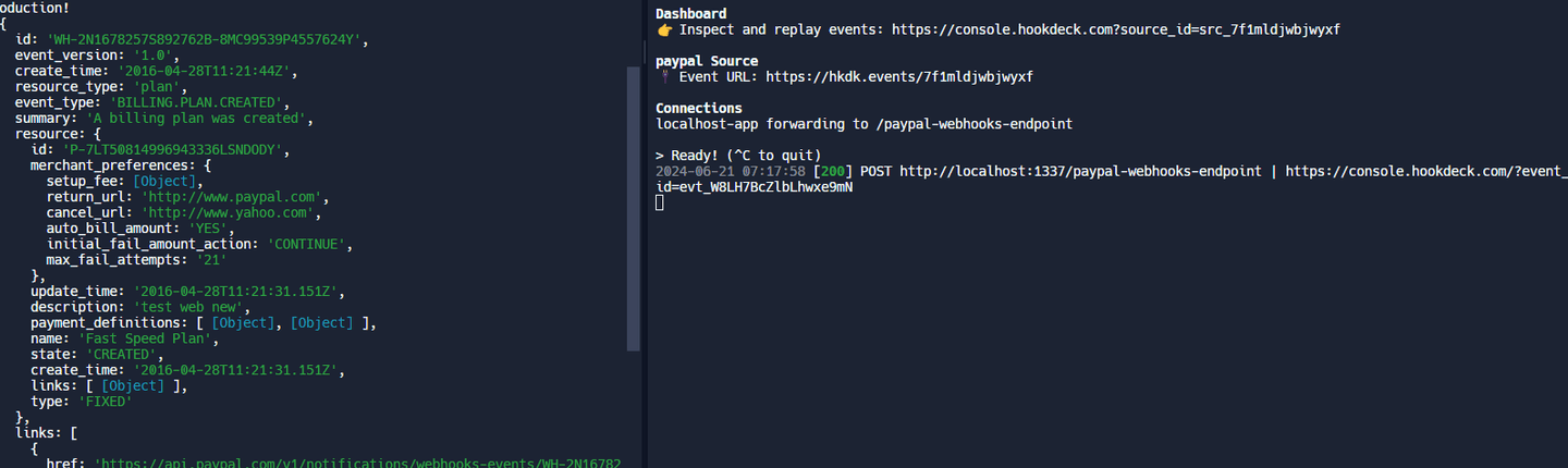 paypal successfully received webhook request on localhost screenshot