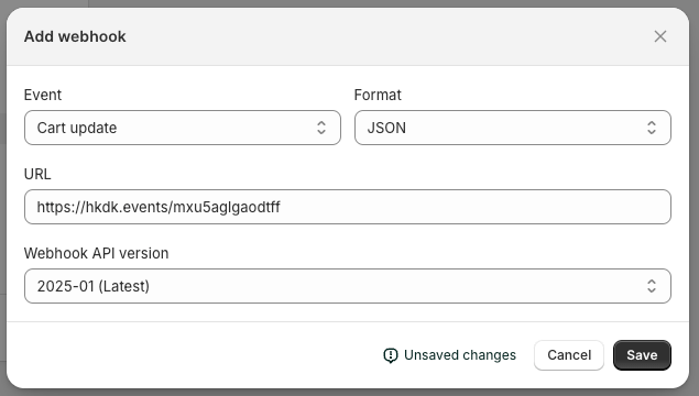 How to add a webhook on shopify admin interface