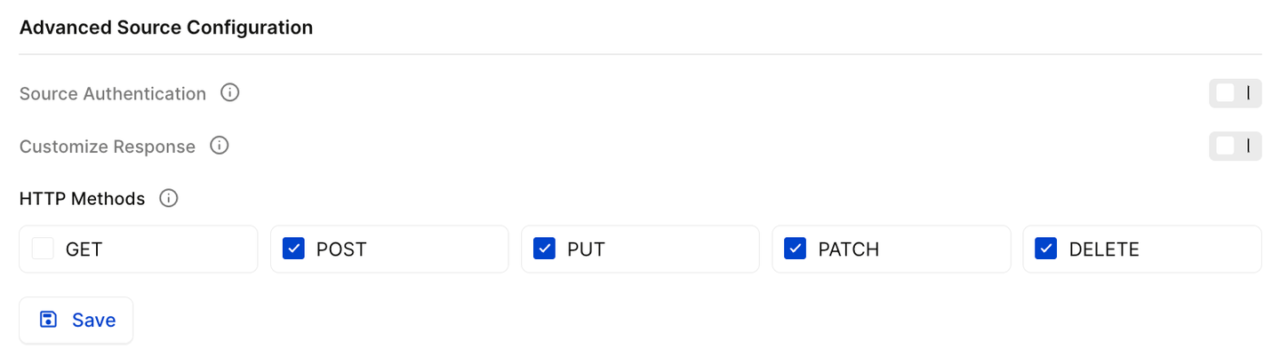 HTTP Methods in the advanced configuration section in Source form