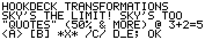 A pixel-font image with four lines of uppercase text that use every supported punctuation character