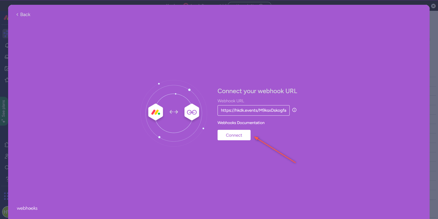 connect monday webhook url