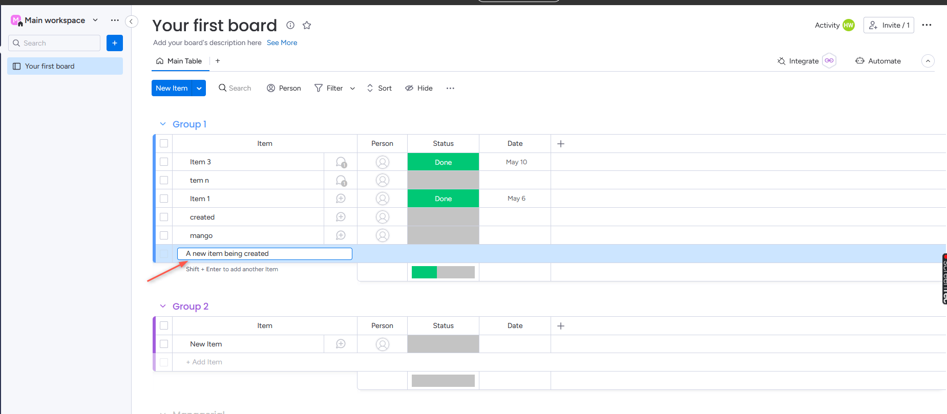 create item on monday dashboard