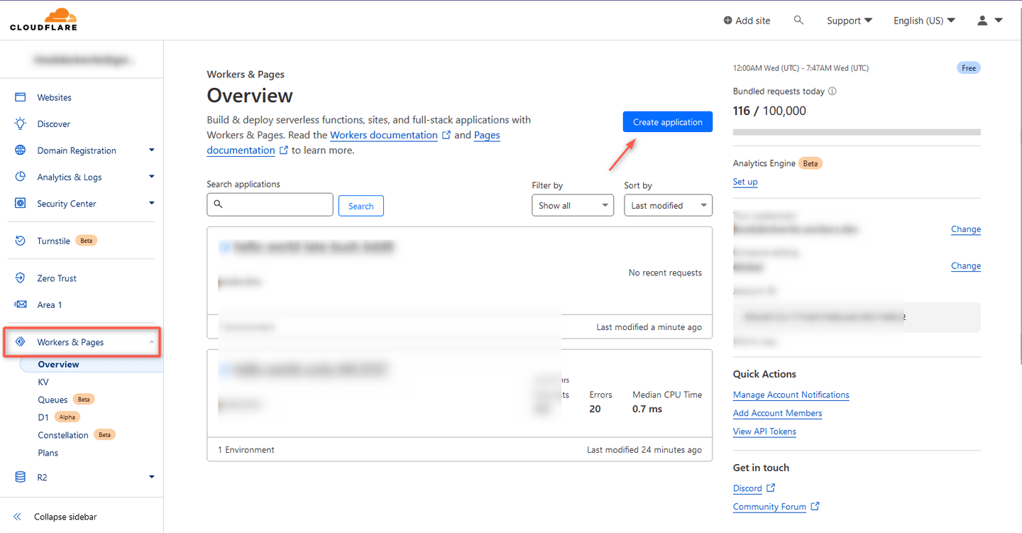 create Cloudflare application