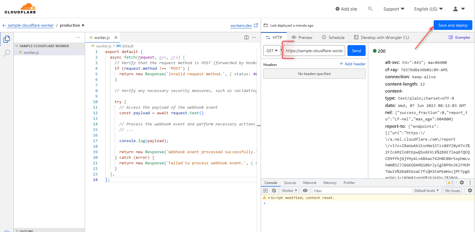 save and deploy Cloudflare