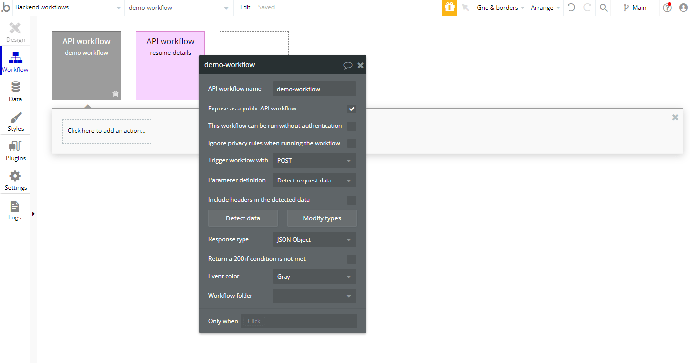 setting up bubble workflow
