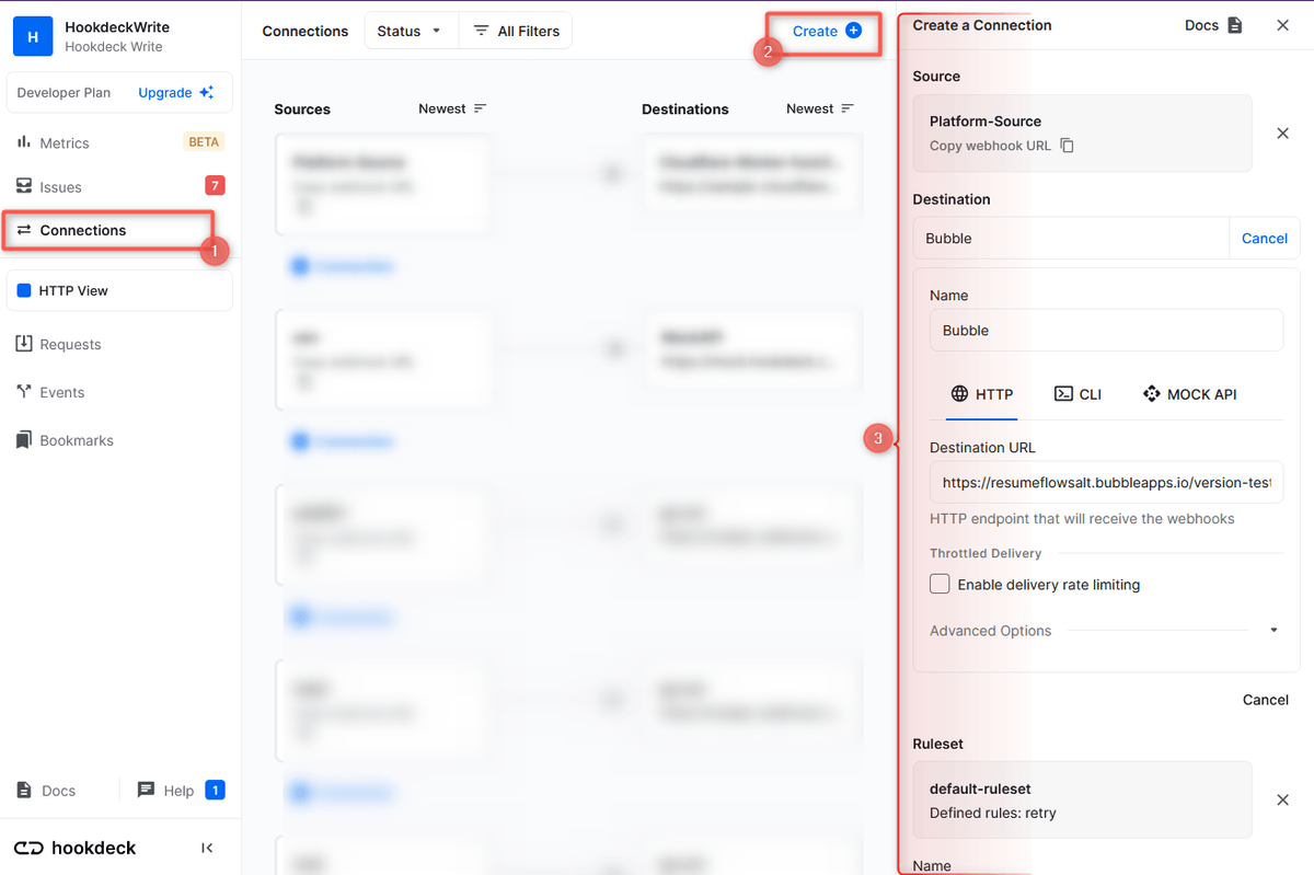 Create bubble hookdeck connection