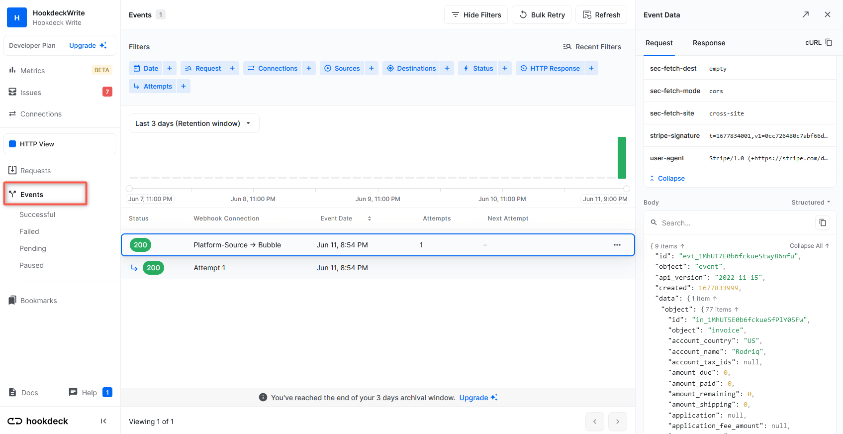 Bubble webhook monitoring on Hookdeck