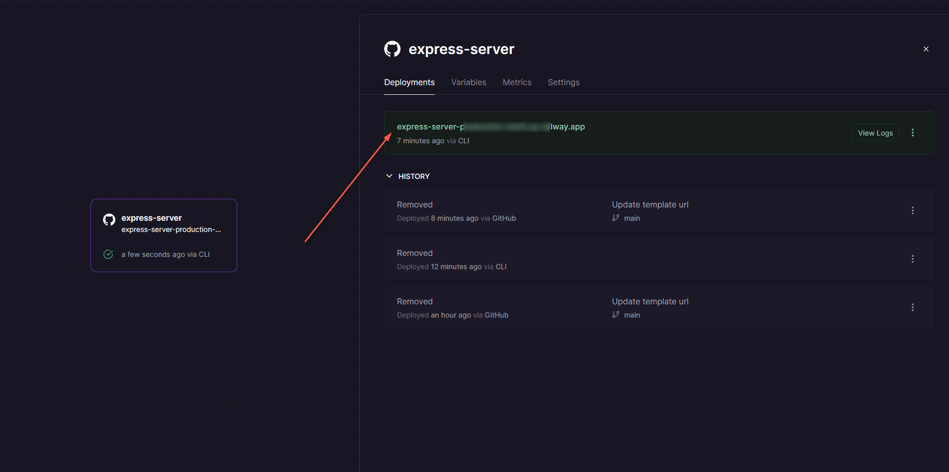 URL on Railway Dashboard
