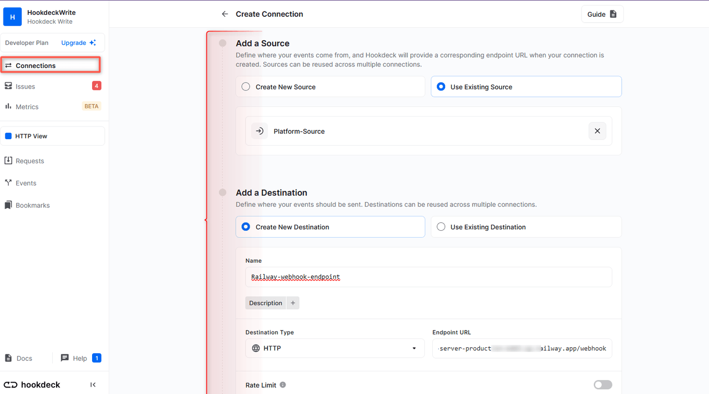 Create Railway Hookdeck connection
