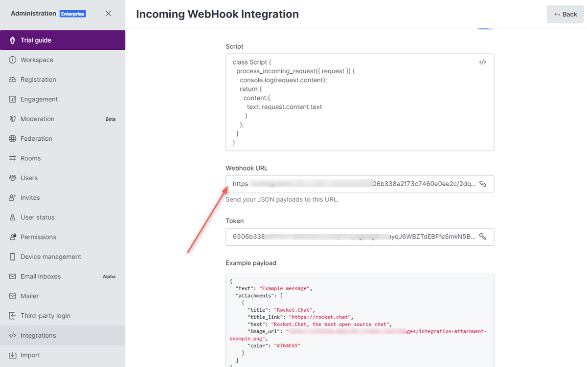 Rocket.Chat webhook URL